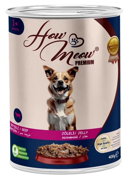 HOW MEOW 12 ADET JÖLELİ PARÇA ETLİ YETİŞKİN KÖPEK YAŞ MAMASI BİFTEKLİ 400 GRAM