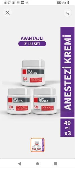 3 adet Anestezi Kremi Acı Azaltıcı 40ml