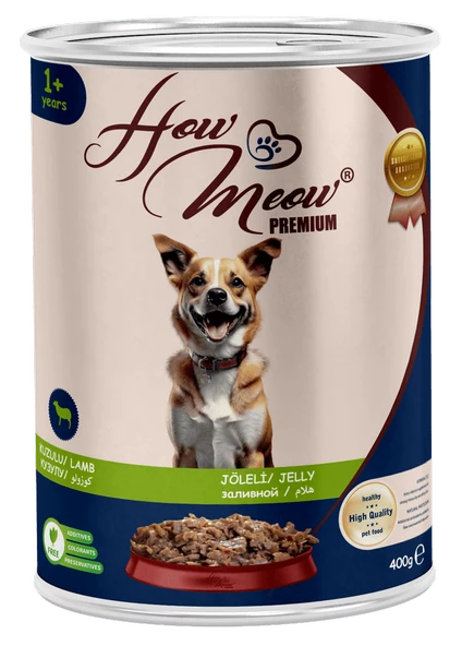 HOW MEOW 12 ADET PATE YETİŞKİN KÖPEK YAŞ MAMASI KUZULU 400 GRAM