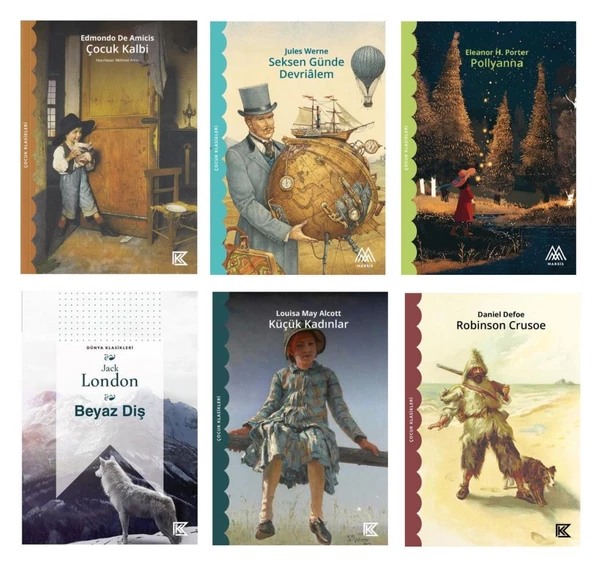 Kitap Vadisi Dünya Klasikleri Seti 6 Kitap (Robinson Crusoe + Küçük Kadınlar + Beyaz Diş + Polyanna + Seksen Günde Devri Alem + Çocuk Kalbi)