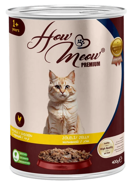 HOW MEOW 12 ADET JÖLELİ PARÇA ETLİ YETİŞKİN KEDİ YAŞ MAMASI TAVUKLU 400 GRAM - 3