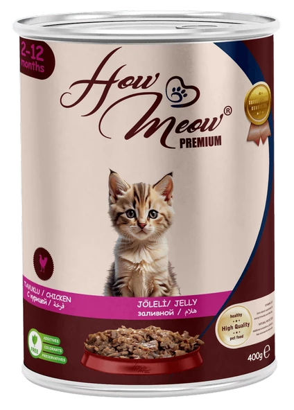 HOW MEOW 12 ADET JÖLELİ PARÇA ETLİ YAVRU KEDİ YAŞ MAMASI TAVUKLU 400 GRAM