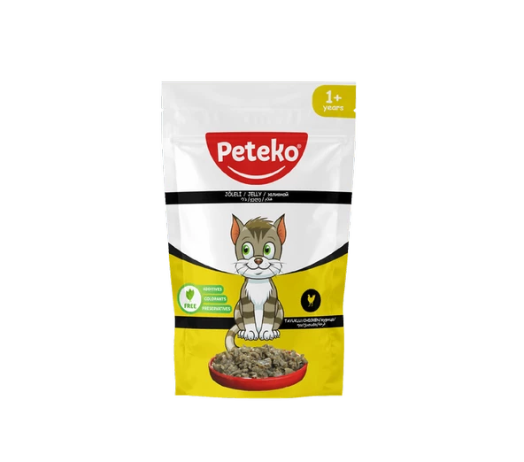 PETEKO 24 ADET JÖLELİ PARÇA ETLİ YETİŞKİN KEDİ YAŞ MAMASI TAVUKLU 85 GRAM