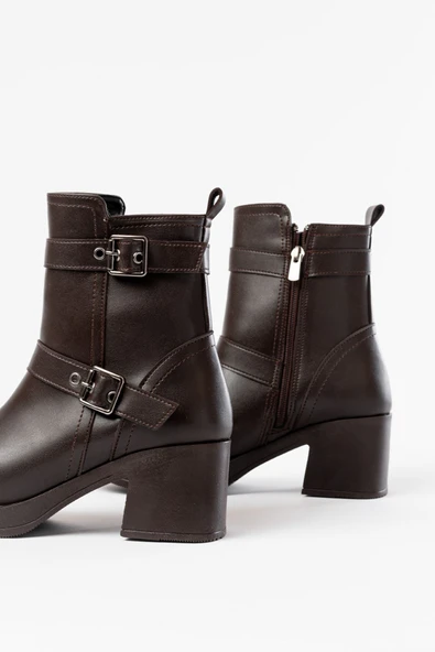 5109-3027 Kahverengi Topuklu Fermuarlı Günlük Kadın Bot - 3