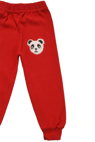Panda Nakışlı Unisex Bebek Alt Kırmızı - 3