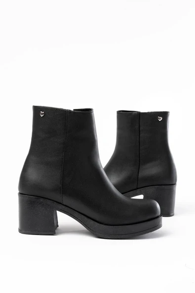 5109-3022 Siyah Fermuarlı Kalın Topuklu Günlük Kadın Bot - 3
