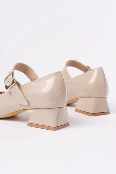 ST-006 Bej Rugan Günlük 4 cm Topuklu Bayan Ayakkabı - Resim 5