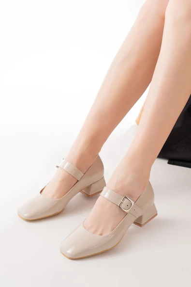 ST-006 Bej Rugan Günlük 4 cm Topuklu Bayan Ayakkabı - Resim 2