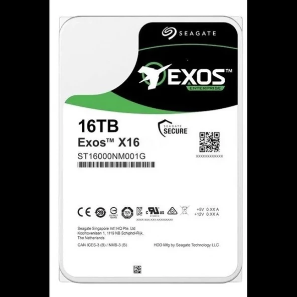 Seagate Exos X16, St16000nm001g, 3.5", 16tb,  256mb, 7200 Rpm, 7/24 Enterprise, Data Center-güvenlik-nas-server, Hd