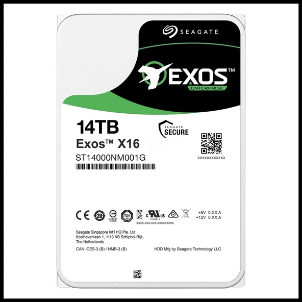 Seagate Exos X16, St14000nm001g, 3.5", 14tb,  256mb, 7200 Rpm, 7/24 Enterprise, Data Center-güvenlik-nas-server, Hd