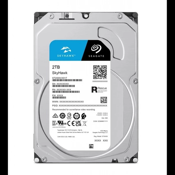 Seagate Skyhawk, St2000vx017, 3.5", 2tb, 256mb, 5900rpm, Güvenlik, Hdd