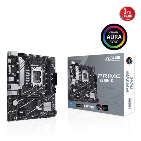 Asus Prıme B760m-k, 2xddr5, 2x M.2, D-sub, Hdmı, 12-13.nesil, Lga1700 Soket, Anakart