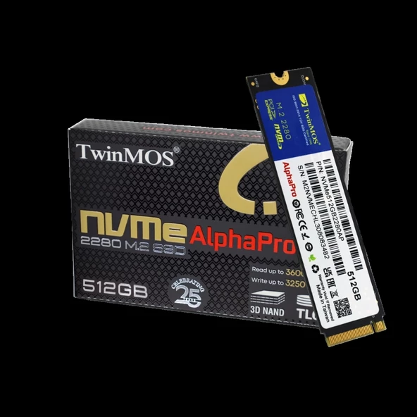 Twinmos Nvme512gb2280ap, Alphapro, 512gb, 3600-3250mb/s, Gen3, Nvme Pcıe M.2 2280, Ssd, Tlc, 3dnand