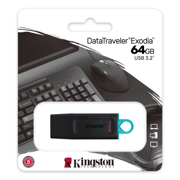 Kıngston Dtx/64gb Usb 3.2 Data Traveler Exodia  Gen 1 Flash Disk (siyah - Turkuaz)