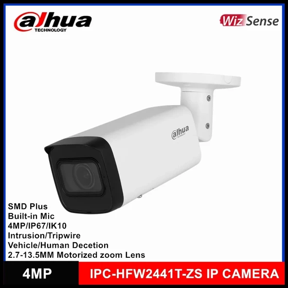 Dahua Ipc-hfw2441t-zas-2713 4mpix, 2,7-13,5mm  Motoriz Lens, H265+,starlight, 60mt Gece Görüşü, Dahili Mikrofon, Ip67, P