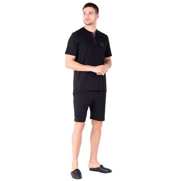 D'S Damat Şort Tişört Pijama Takımı Siyah - 2