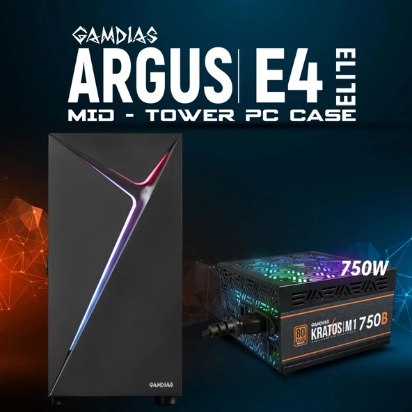 Gamdıas Argus E4 Elite, 750w, Tempered Glass, Argb, 80+ Bronze, Atx Gamıng Kasa