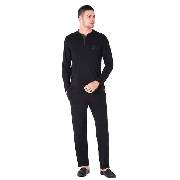 D'S Damat Pijama Takımı Yarım Patlı Uzunkol Siyah - 2