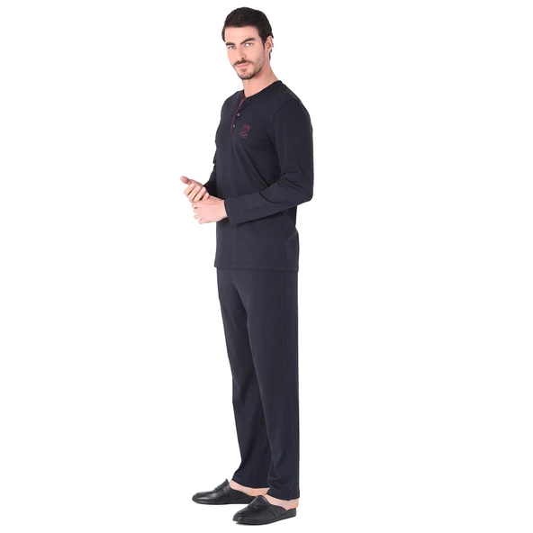 D'S Damat Pijama Takımı Yarım Patlı Uzunkol Lacivert - 3
