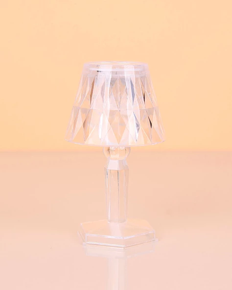 Küçük Boy Kristal Elmas Led Masa Lambası Pilli Projeksiyon Mini Şeffaf Abajur 12 Cm - 3