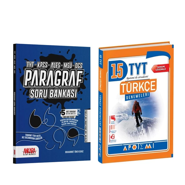 Apotemi TYT Türkçe 15 li Deneme ve AKM Paragraf Soru Bankası Seti 2 Kitap