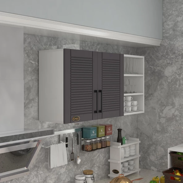 Kenzlife hazır mutfak dolabı maydanoz90 gri mod2 90*120*32 mebran kapak suntalam gövde
