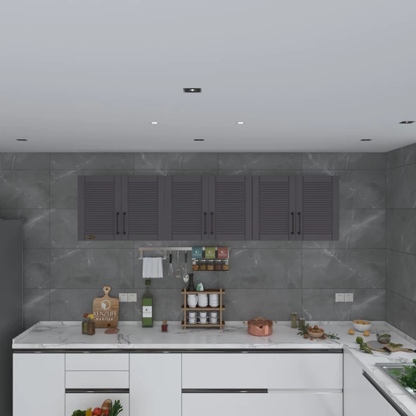 Kenzlife hazır mutfak dolabı elma90 gri mod2 90*240*32 mebran kapak suntalam gövde - Resim 2