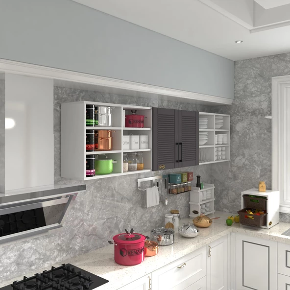 Kenzlife hazır mutfak dolabı mercimek90 gri mod2 90*240*32 mebran kapak suntalam gövde ürün görseli 1