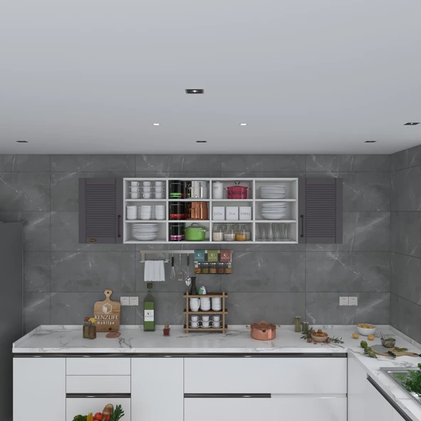 Kenzlife hazır mutfak dolabı kavun90 gri mod2 90*240*32 mebran kapak suntalam gövde - 2