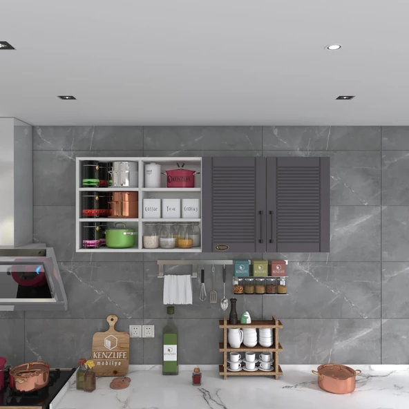 Kenzlife hazır mutfak dolabı patlıcan90 gri mod2 90*160*32 mebran kapak suntalam gövde - Resim 2