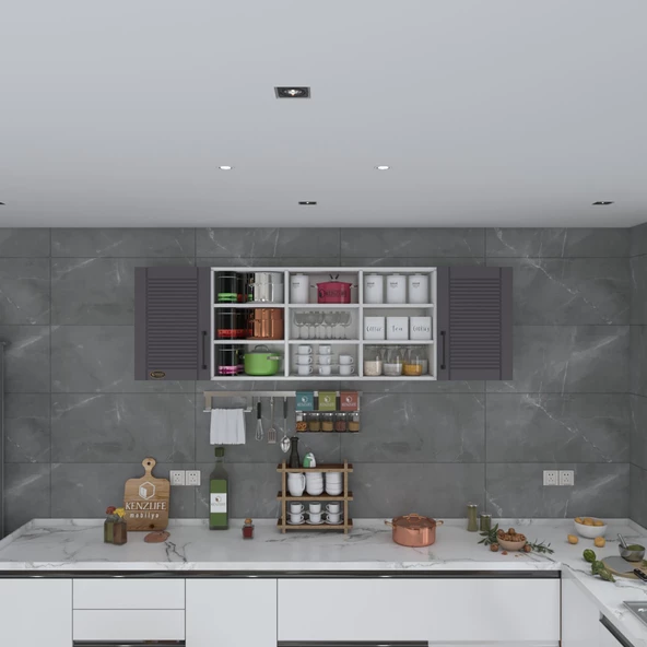 Kenzlife hazır mutfak dolabı nohut60 gri mod2 60*200*32 mebran kapak suntalam gövde - Resim 2