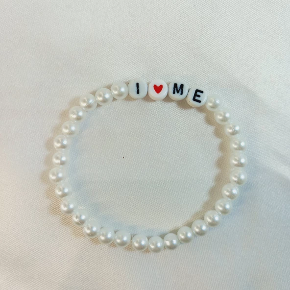 I Love Me Yazılı Harf Figürlü İnci Boncuklu El Yapımı Özel Tasarım Hediyelik Bileklik - 5