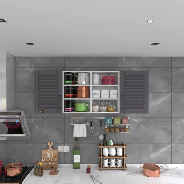 Kenzlife hazır mutfak dolabı biber60 gri mod2 60*160*32 mebran kapak suntalam gövde - Resim 2