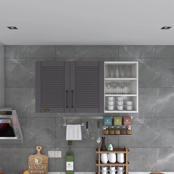 Kenzlife hazır mutfak dolabı maydanoz90 gri mod2 90*120*32 mebran kapak suntalam gövde - 2