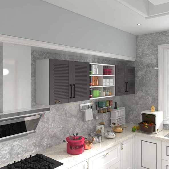 Kenzlife hazır mutfak dolabı bulgur90 gri mod2 90*240*32 mebran kapak suntalam gövde ürün görseli 1