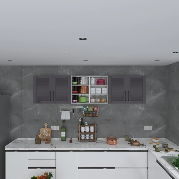 Kenzlife hazır mutfak dolabı bulgur90 gri mod2 90*240*32 mebran kapak suntalam gövde - Resim 2