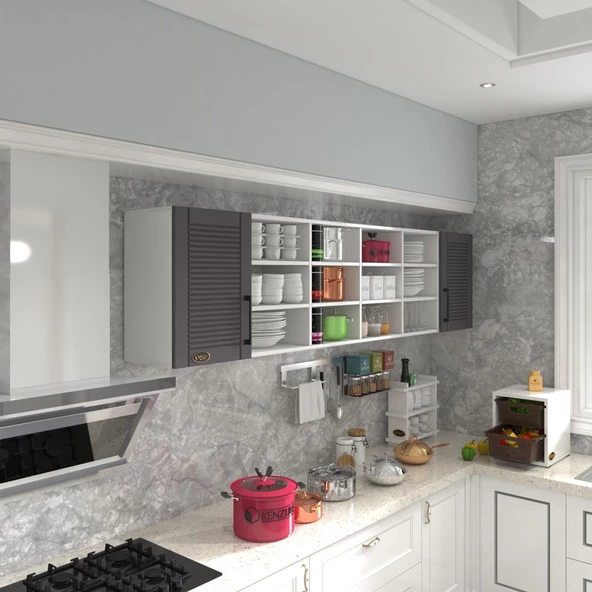 Kenzlife hazır mutfak dolabı kavun90 gri mod2 90*240*32 mebran kapak suntalam gövde