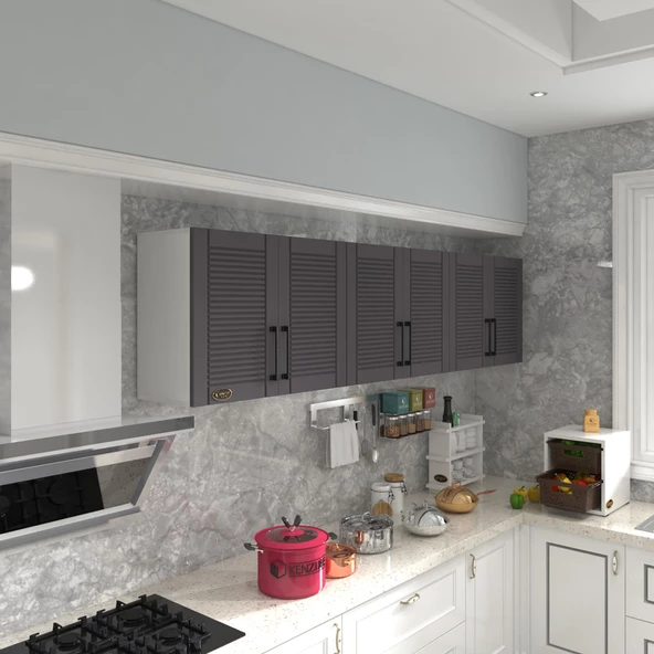 Kenzlife hazır mutfak dolabı elma60 gri mod2 60*240*32 mebran kapak suntalam gövde