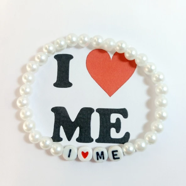 I Love Me Yazılı Harf Figürlü İnci Boncuklu El Yapımı Özel Tasarım Hediyelik Bileklik - 3