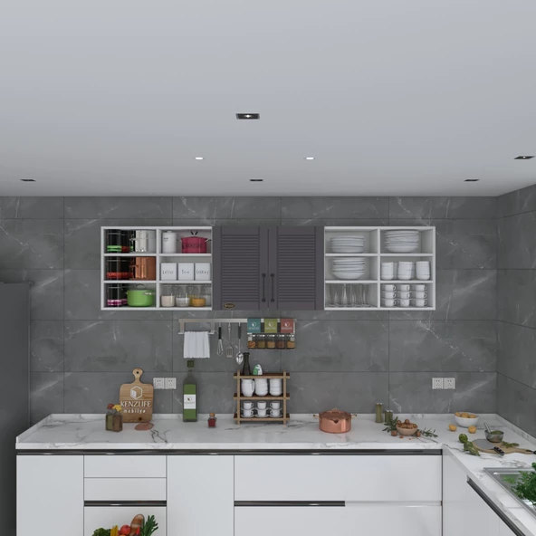 Kenzlife hazır mutfak dolabı mercimek90 gri mod2 90*240*32 mebran kapak suntalam gövde - Resim 2