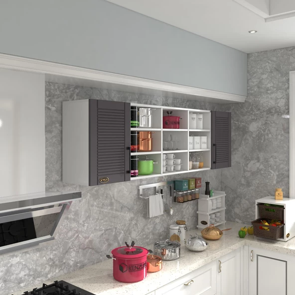 Kenzlife hazır mutfak dolabı nohut60 gri mod2 60*200*32 mebran kapak suntalam gövde ürün görseli 1