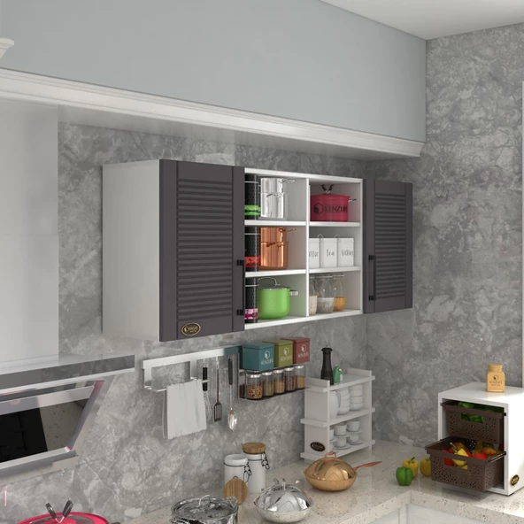 Kenzlife hazır mutfak dolabı biber60 gri mod2 60*160*32 mebran kapak suntalam gövde ürün görseli