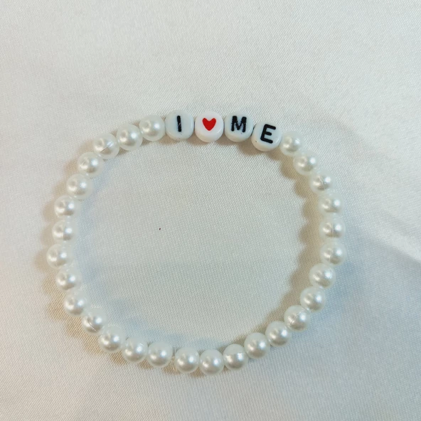 I Love Me Yazılı Harf Figürlü İnci Boncuklu El Yapımı Özel Tasarım Hediyelik Bileklik - 4