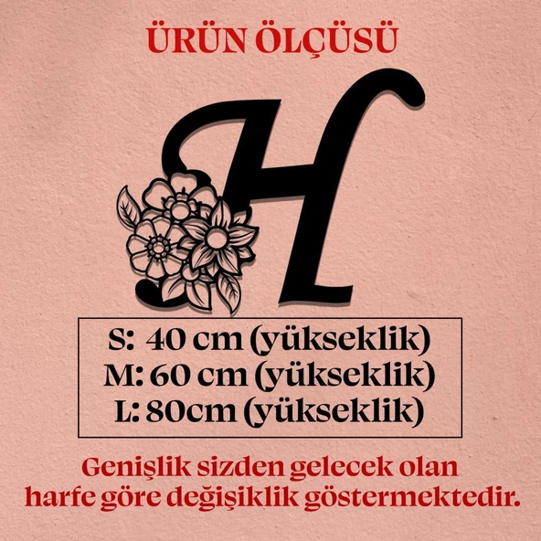 Veraart Işıklı Kişiye Özel Çiçekli Harf Dekoratif Tablo Balkon Duvar Dekorlu Gece Lambası - 6