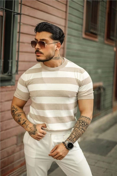 Erkek Polo Yaka Çizgili Triko T-Shirt - 4