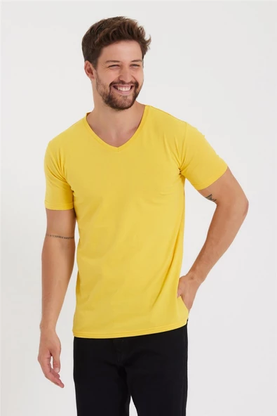 Erkek V Yaka Slim Fit T-Shirt - 12