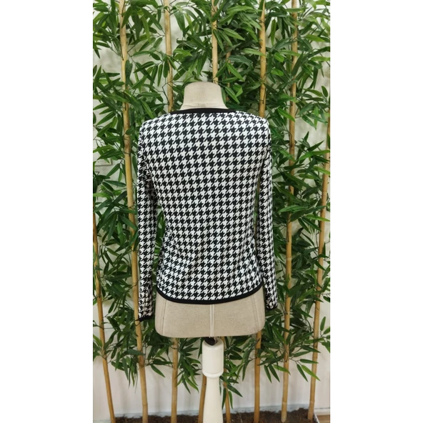 Lucky Life Kadın Uzun Kollu Kaz Ayağı Desenli şardonlu Dalgıç Ceket - Resim 5