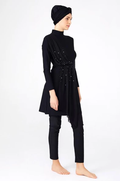 Adasea 4248 Siyah Lycralı Tasarım Tesettür Mayo - Resim 3