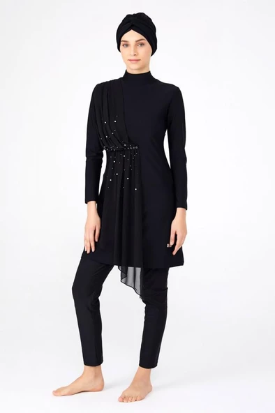 Adasea 4248 Siyah Lycralı Tasarım Tesettür Mayo - Resim 4