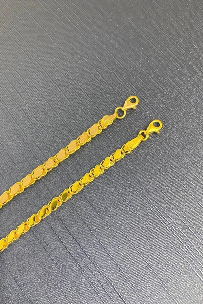 14 Ayar Altın 3 mm Pullu Zincir Bileklik - 6